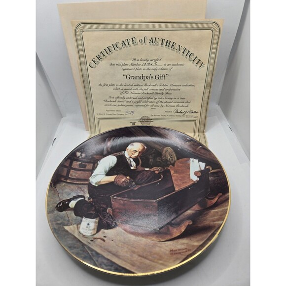 Edwin M. Knowles By Norman Rockwell Granpa's Gift Collector's Plate 80's Unisex - Picture 2 of 10